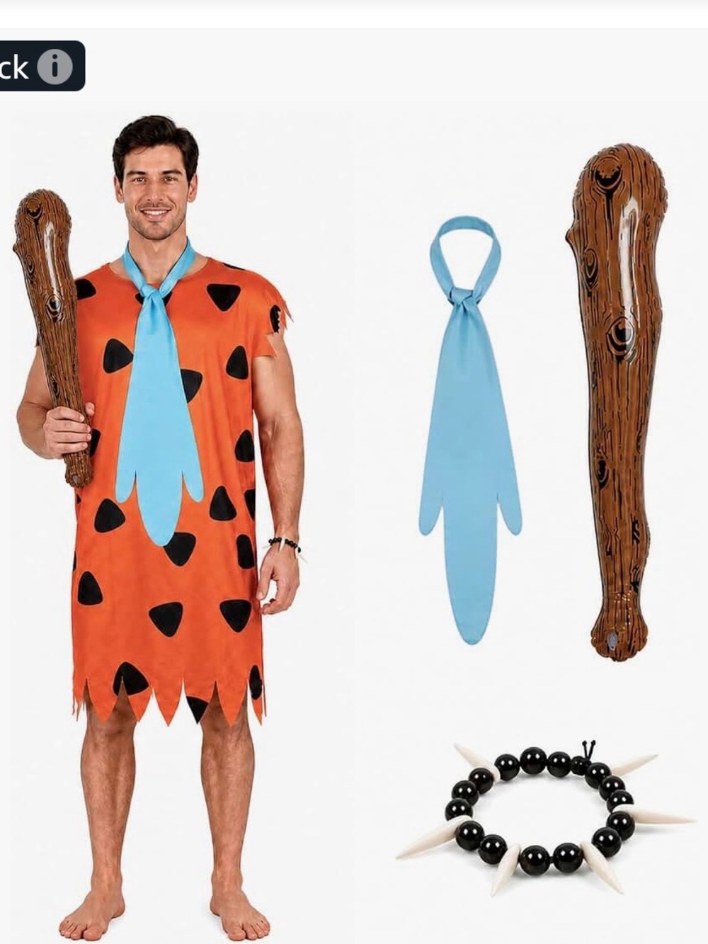 Men’s Orange Tribal Caveman Costume with Blue Tie and Club